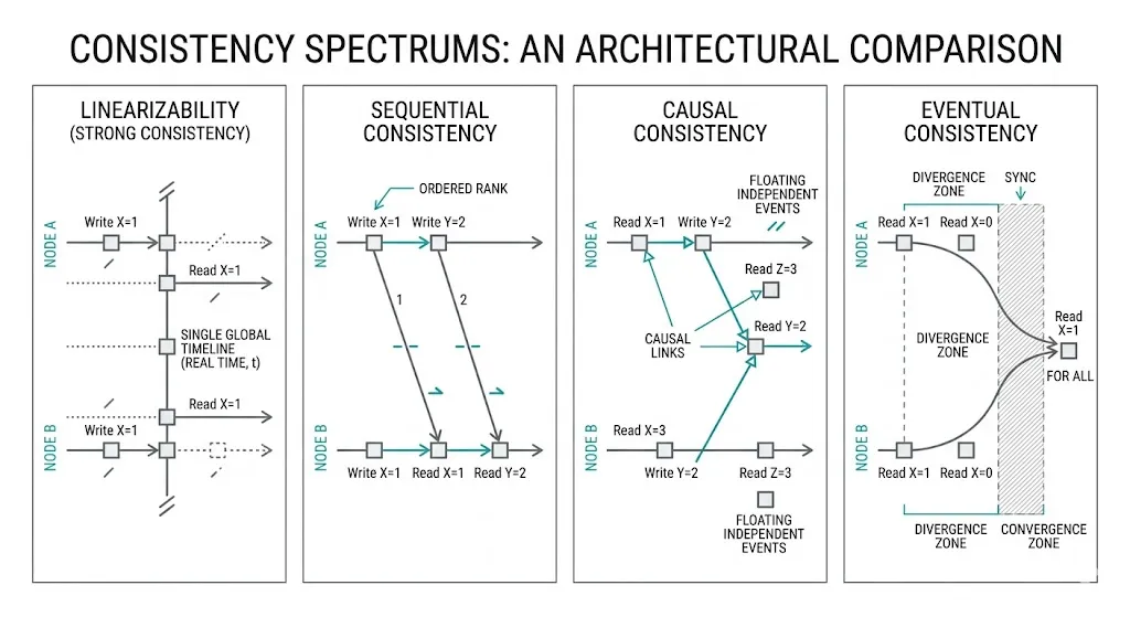 Visualization between different configurations of consistency approaches in distributed systems